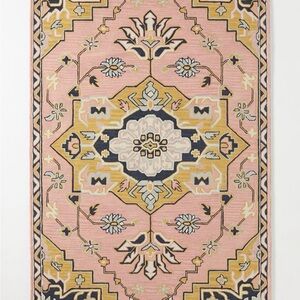 Pink and Gold Geometric Pattern Rug